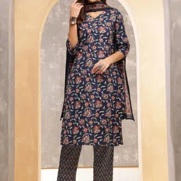 Anouk Women Ethnic Motifs Printed Regular Pure Cotton Kurta with Trousers & With Dupatta image 2