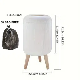 grecy Modern Decorative Dustbin, Free 30 Bag,Ribbed Waste Basket with Gold Lid Plastic Dustbin image 2