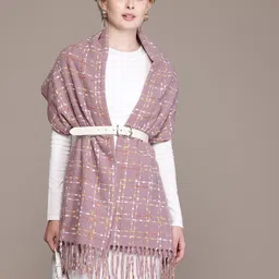 Cayman Checked Self Design Tasselled Woolen Stole-picture-18