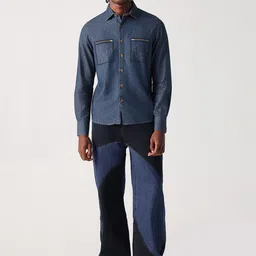 True Religion Men Relaxed Fit Solid Spread Collar Pure Cotton Casual Shirt-image-33
