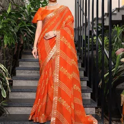 Lookmark Floral Printed with Zari Embroidered Pure Georgette Saree-picture-26