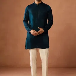 KISAH Textured Mandarin Collar Long Sleeves Straight Kurta With Trouser-picture-16