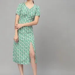 Aayu Floral Print Puff Sleeve Crepe A-Line Midi Dress-picture-14