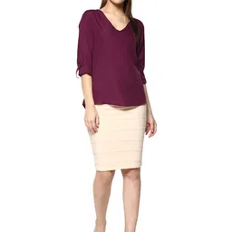 R.Code by The Roadster Life Co. Women V-Neck Roll-Up Sleeves A-Line Top image 2