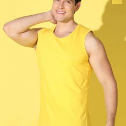WOOSTRO Pack Of 2 Printed Super Combed Cotton Gym Vests VWS26(ALONE YELLOW)(PLAIN YELLOW)-picture-29