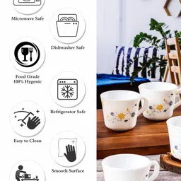 Cello White & Yellow Floral Printed Opalware Glossy Mugs Set of Cups and Mugs image 3