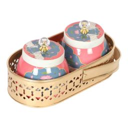 amaya decors White Cow Print Jars WIth basket Set of 2 image 4
