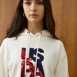 U.S. Polo Assn. Women Graphic Printed Hooded Long Sleeves Sweatshirt image 4