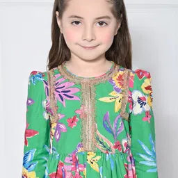 THE PONY & PEONY CO. Girls Floral Printed Cotton A-Line Kurta with Palazzos & Dupatta image 5