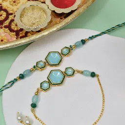 MEIRA JEWELLERY Kundan-Studded & Beaded Bhaiya Bhabhi Rakhi-picture-38