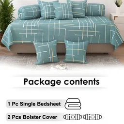 Story@home 8 Pc Green Geometric Printed Satin Finish Diwan Set image 3