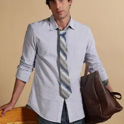 Blu MNKY Men Classic Slim Fit Vertical Striped Button-Down Collar Cotton Casual Shirt-image-43