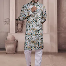 KURTA WALLAH Men Geometric Printed Thread Work Floral Kurta-picture-38