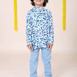 KiddoPanti Boys Printed Mandarin Collar Kurta & Trouser-picture-8