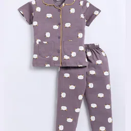 GEMINI Girls Printed Lapel Collar Pure Cotton Shirt & Pyjamas Night Suit-image-0