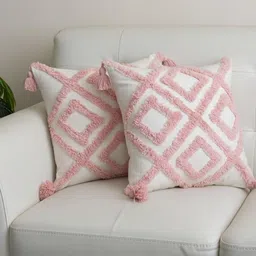 DMAASA White & Pink Set of 2 Square Cushion Covers-picture-15