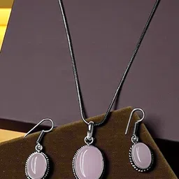 The Style Courtyard Artificial Stone-Studded Oxidised Oval Shaped Pendant And Earrings-image-13