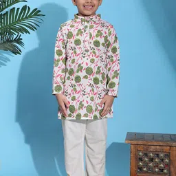 Cutiekins Boys Floral Printed Gotta Patti Straight Kurta With Pyjamas image 4