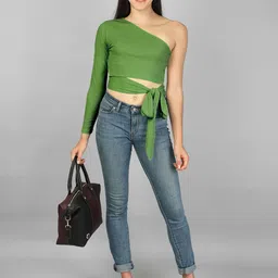 Label nyc apparel Women One Shoulder Waist Tie-UP Crop Top-picture-23