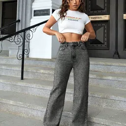 Crazeis Basics by Glossia Women Comfort Straight Fit High-Rise Cotton Stretchable Jeans image 4