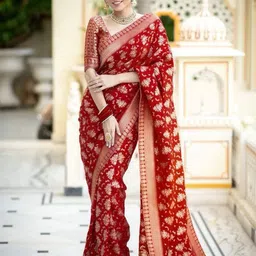VILLE FASHION Ethnic Motifs Zari Banarasi Saree-picture-18