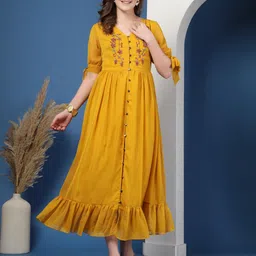 ARDITA Women Embroidered V-Neck Chiffon Maxi Dress-image-43