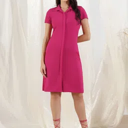 Mast & Harbour Women Solid Shirt Collar A-Line Dress-picture-25