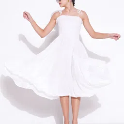 SHOWOFF Women Shoulder Straps Smocked Cotton Fit & Flare Midi Dress-picture-34