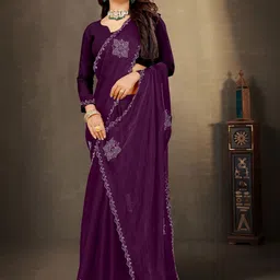 URU FASHION Ethnic Motifs Sequinned Art Silk Heavy Work Saree image 3