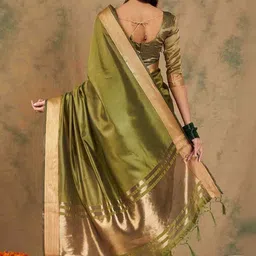 all about you Woven Design Zari Organza Handloom Kanjeevaram Saree image 3