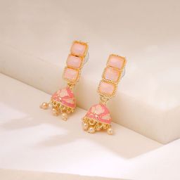 Yellow Chimes Gold Plated Artificial Stones Contemporary Drop Earrings-picture-23
