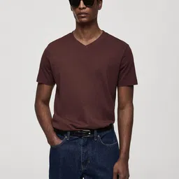 MANGO MAN V-Neck Pure Cotton Slim Fit T-shirt-picture-34
