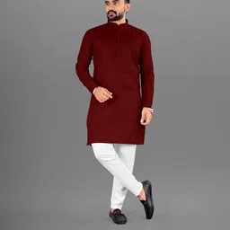 Attigo Maroon Cotton Blend Kurta Sets image 3
