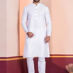 PulseIQ Men Solid Cotton Straight Kurtas image 2