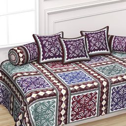 Texstylers 6-Pcs Purple & Green Printed Pure CottonDiwanSet-picture-21