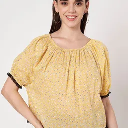Amagyaa Floral Print Puff Sleeve Cotton Crop Top-picture-21