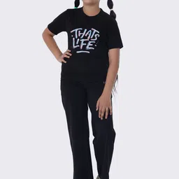 SMSHOPMORE Girls Typography Printed Pure Cotton T-Shirt & Trousers-picture-28