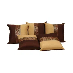 DECOWAT Brown & Beige Printed Silk 5 Pieces Square Shape Cushion Covers - 18 x 18 In-picture-10