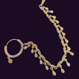 Opal Touch Gold-Plated Cubic Zirconia Studded Chained Nosepin image 2
