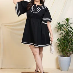 DEEBACO Plus Size Flared Sleeve Cotton Fit & Flare Dress-image-31