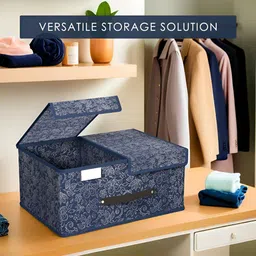 Aura White & Navy Blue 6 Pieces Printed Foldable Double Lid Drawer Organisers image 2