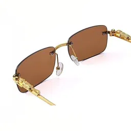 SPADEACES Unisex Brown Lens & Gold-Toned Rectangle Sunglasses with image 3
