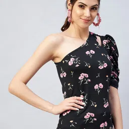 RARE Floral Print One Shoulder Puff Sleeve Top image 3