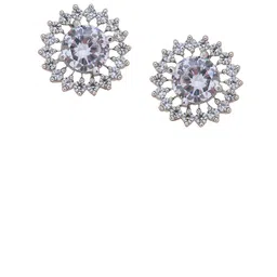Indiifuz Silver-Plated Cubic Zirconia Studded Floral Shaped Studs image 4