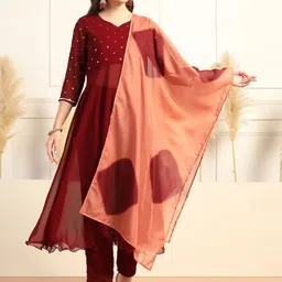 FASHION DREAM Mirror Work Sweetheart Neck Anarkali Kurta With Trousers & Dupatta-picture-36