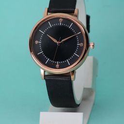 VIRAKTI Women Brass Embellished Dial & Leather Straps Analogue Watch F-71-BLACK-A-picture-17