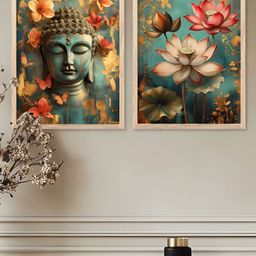 Kotart Blue & Gold-Toned 2 Pieces Religious Wooden Painting Wall Arts-picture-2