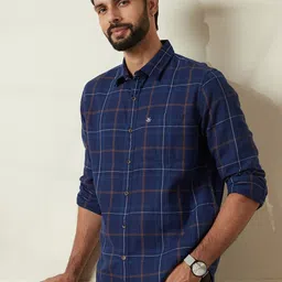 WROGN Men Comfort Slim Fit Spread Collar Tartan Checked Cotton Casual Shirt-image-92
