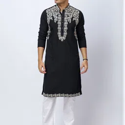 Aesthelia Men Ethnic Motifs Embroidered Regular Thread Work Kurta with Pyjamas-picture-14