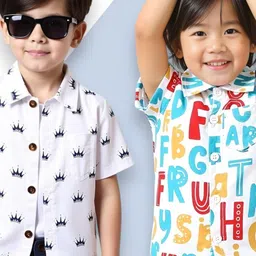 KIDGARB Multi Polycotton Cutaway Collar Printed Shirts-picture-28